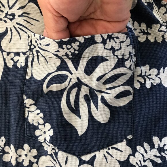 Jamaica Jaxx Hawaiian 100% Silk Shirt Men L Blue Floral Button Up Pocket 17981 - Picture 10 of 13